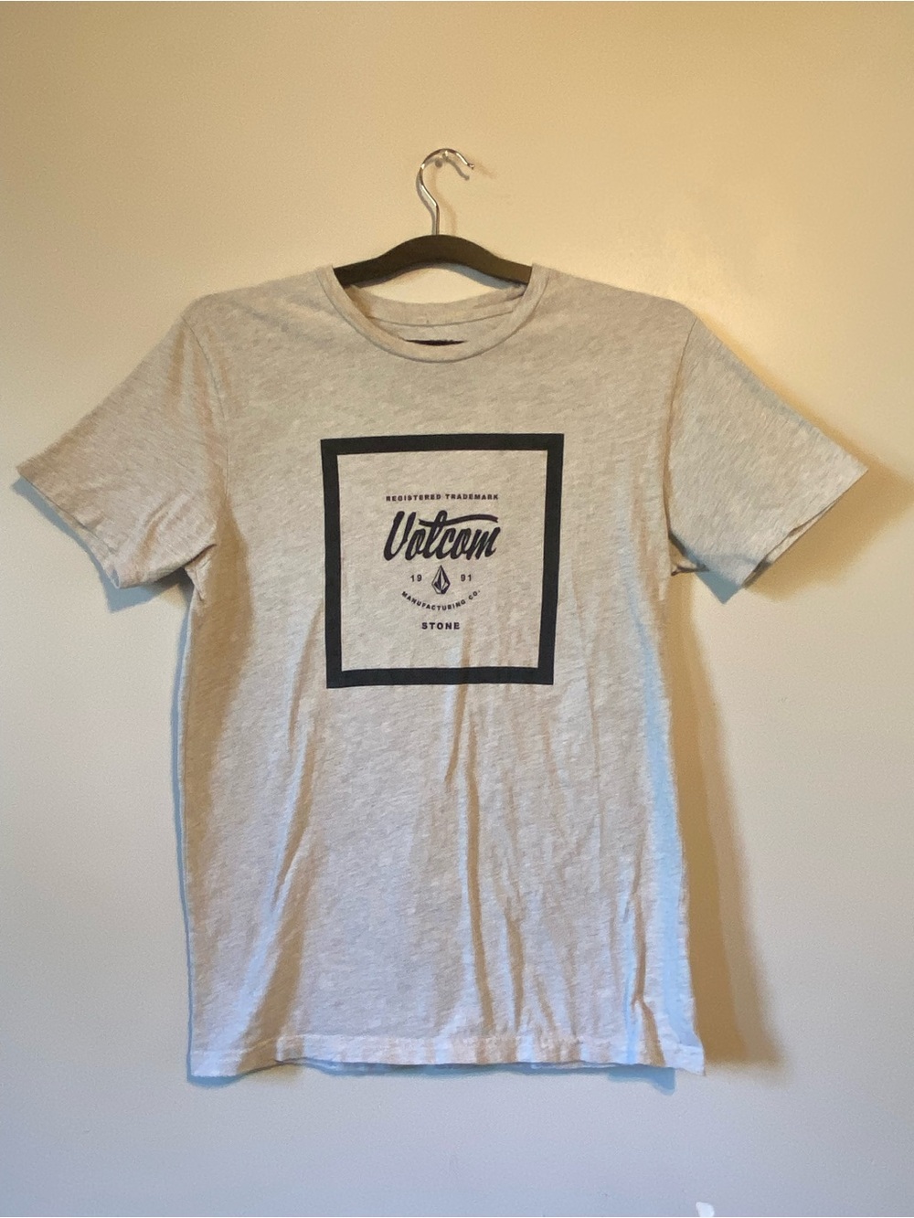 Volcom Light Gray Short Sleeve Logo Tee with Black Print